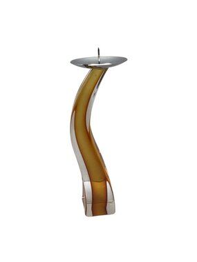 Murano Glass Vintage Orange Clear Candle Holder Signed Giuliano Tosi